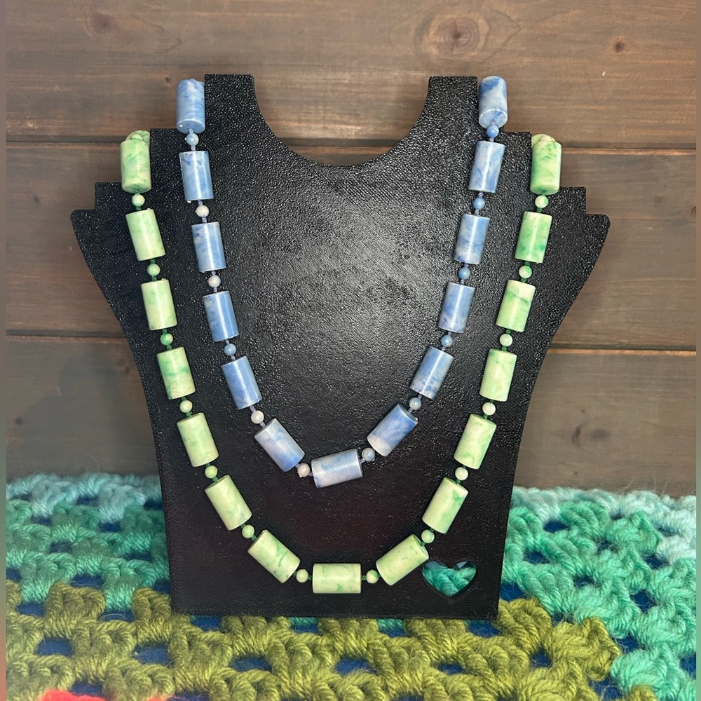 Blue And Green Beaded Necklace Set